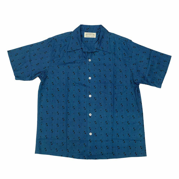 SUGAR CANE - FICTION ROMANCE - 3.5oz. INDIGO PRINT OPEN SHIRT - SC39511