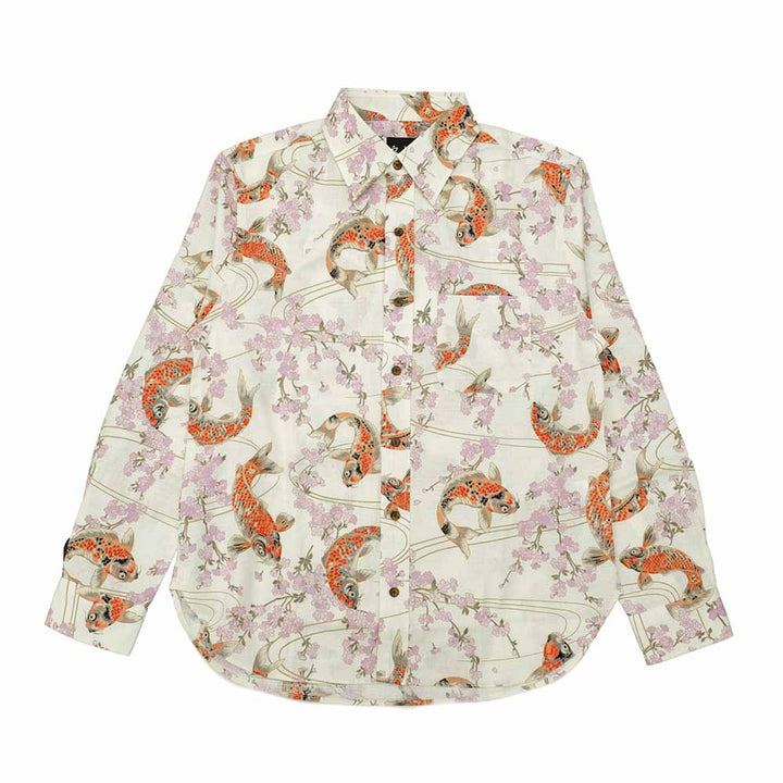 衣櫻 サザンクロス素材 長袖レギュラーシャツ 跳ね鯉 SA1565