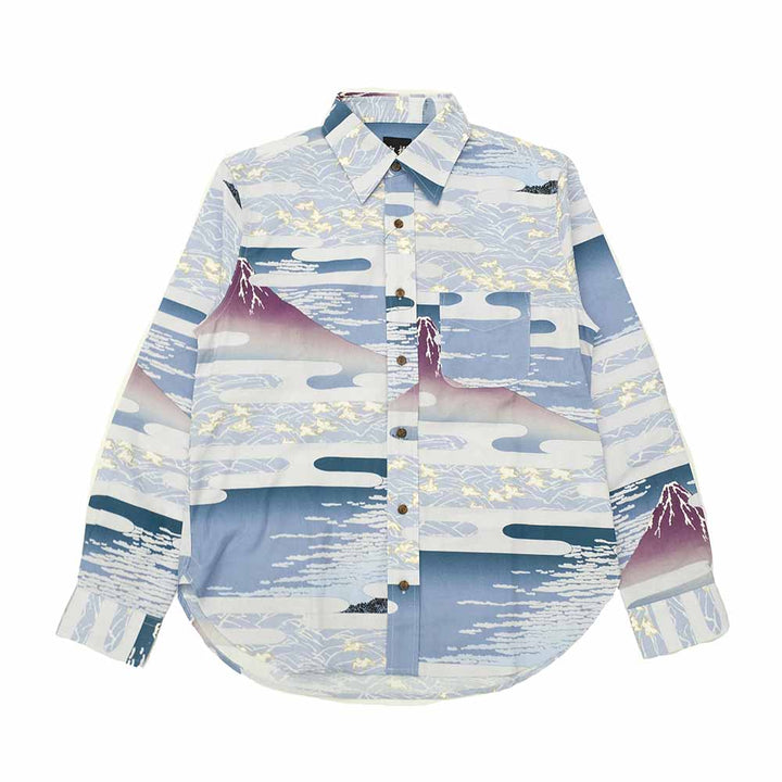 衣櫻 - シーチング素材 - 長袖レギュラーシャツ - 赤富士 - SA1665