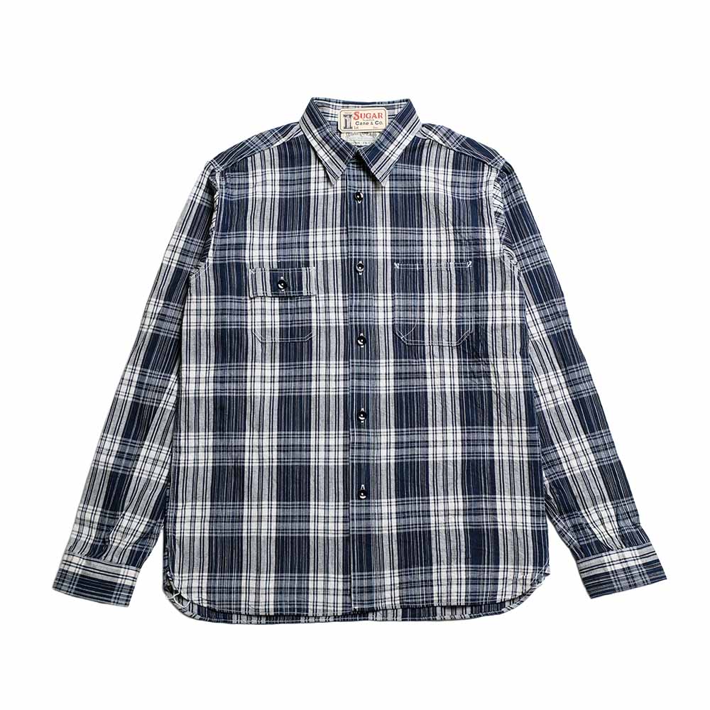 SUGAR CANE - FICTION ROMANCE - 6oz. INDIGO CHECK WORK SHIRT - SC29670