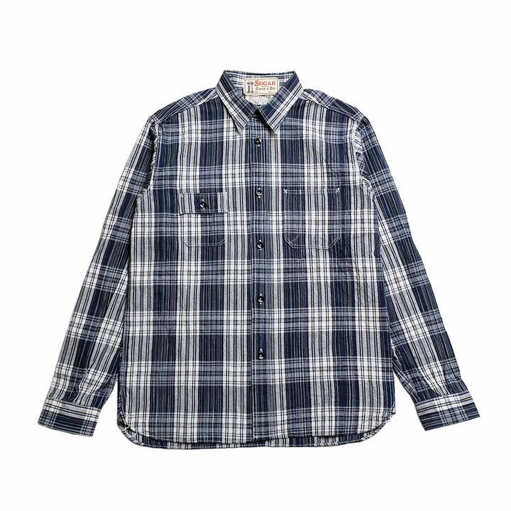 SUGAR CANE - FICTION ROMANCE - 6oz. INDIGO CHECK WORK SHIRT - SC29670