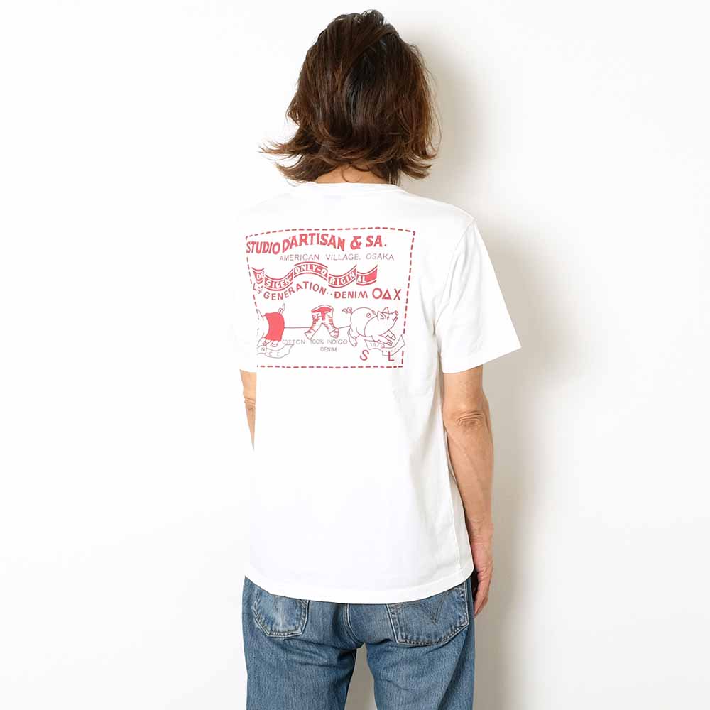 STUDIO D’ARTISAN - USA COTTON T-SHIRT - TWO PIG MARK - 8153