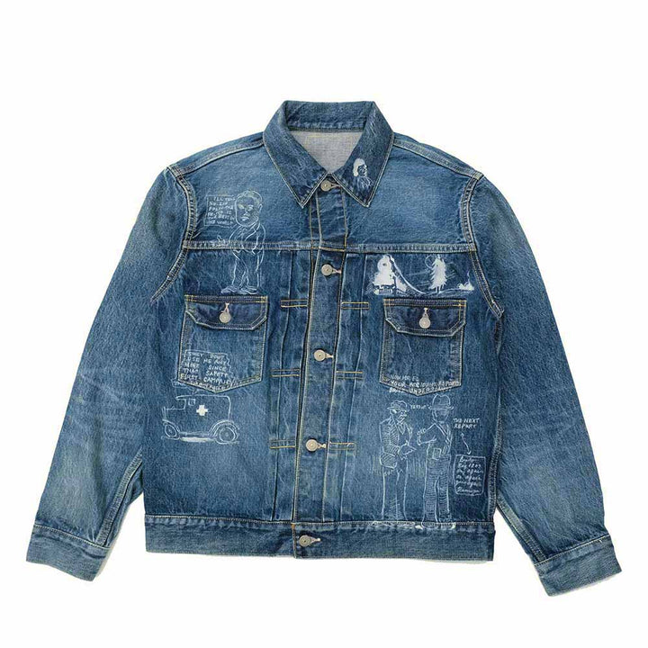 SUGAR CANE - 14.25oz. DENIM JACKET 1953 AGED MODEL CARTOON PAINT - SC15716