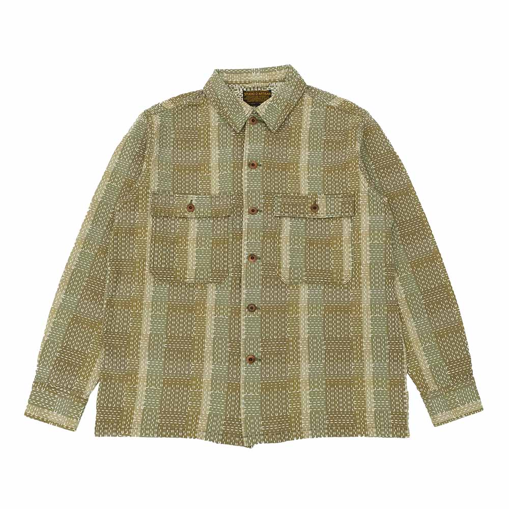 STUDIO D’ARTISAN - NORAGI ARMY SASHIKO - LONG SLEEVE SHIRT - 5718