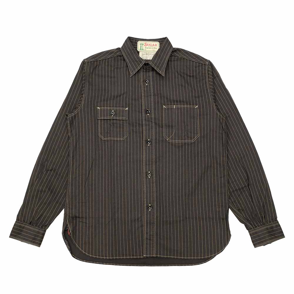 SUGAR CANE - FICTION ROMANCE - 8.5oz. BLACK WABASH STRIPE WORK SHIRT - SC29585
