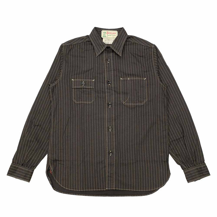SUGAR CANE - FICTION ROMANCE - 8.5oz. BLACK WABASH STRIPE WORK SHIRT - SC29585
