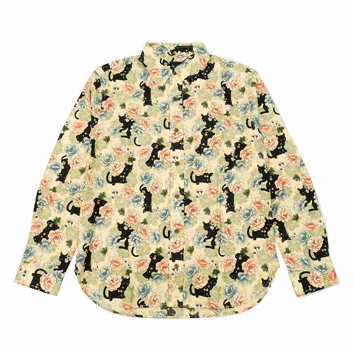 衣櫻 - シーチング素材 - 長袖レギュラーシャツ - ミニ黒猫 - SA1645