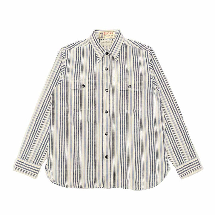SUGAR CANE - FICTION ROMANCE - 5.5oz. INDIGO STRIPE WORK SHIRT - SC29592