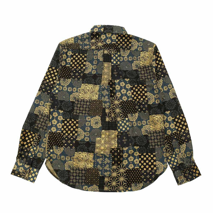 衣櫻 - ムラ糸クロス素材 長袖レギュラーシャツ - 大島紬調パッチワークプリント - SA1668