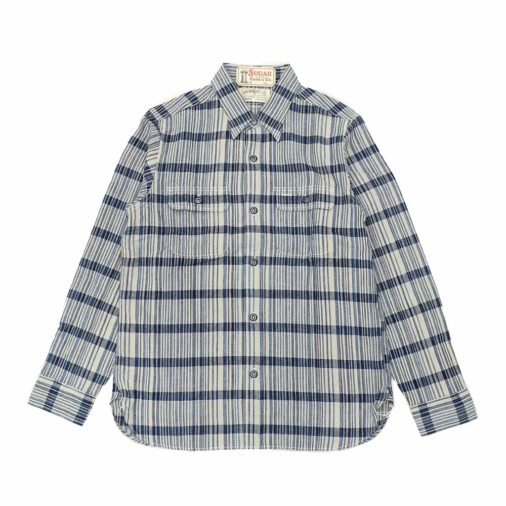 SUGAR CANE - FICTION ROMANCE 5oz. INDIGO CHECK WORK SHIRT - SC29591