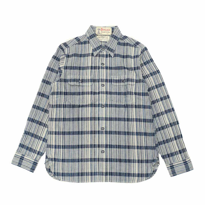 SUGAR CANE - FICTION ROMANCE 5oz. INDIGO CHECK WORK SHIRT - SC29591