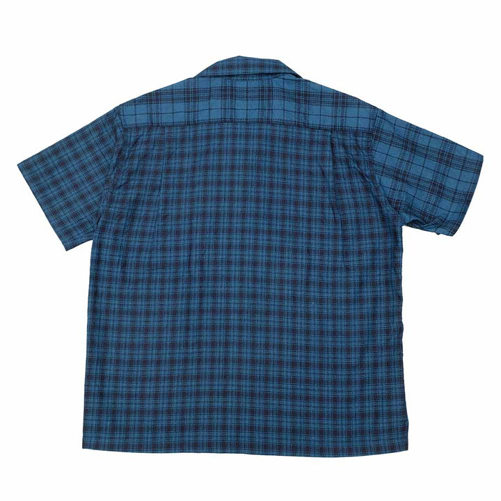 SUGAR CANE - Add human labor - INDIGO DOBBY PLAID CRAZY S/S OPEN SHIRT - SC39524