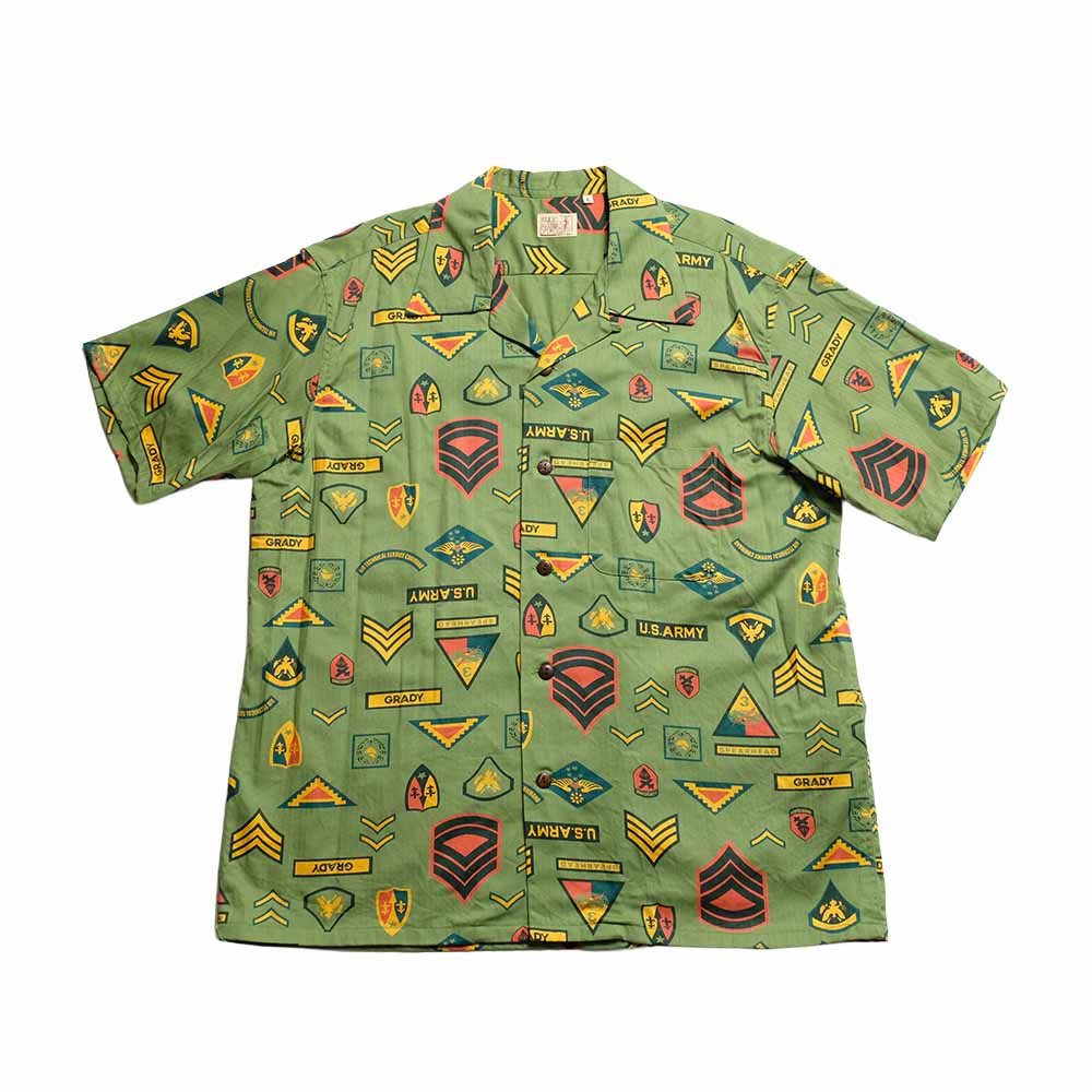 SUN SURF - COTTON HERRINGBONE HAWAIIAN SHIRT - INSIGNIA OF ARMY - SS39696