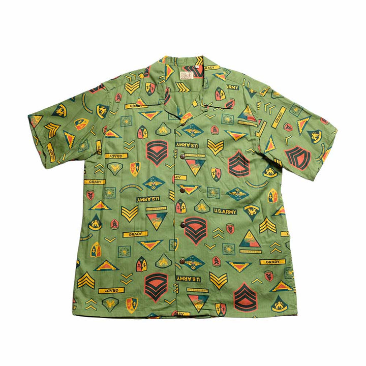 SUN SURF - COTTON HERRINGBONE HAWAIIAN SHIRT - INSIGNIA OF ARMY - SS39696