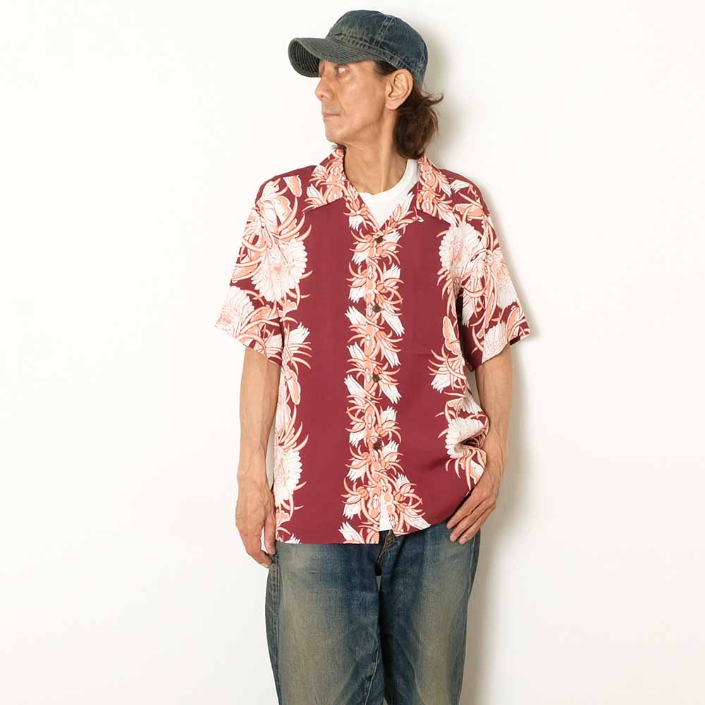 SUN SURF - S/S RAYON HAWAIIAN SHIRT - NIGHT BLOOMING CEREUS BORDER - SS39612