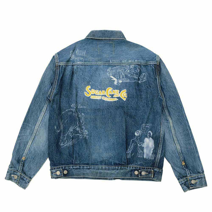 SUGAR CANE - 14.25oz. DENIM JACKET 1953 AGED MODEL CARTOON PAINT - SC15716