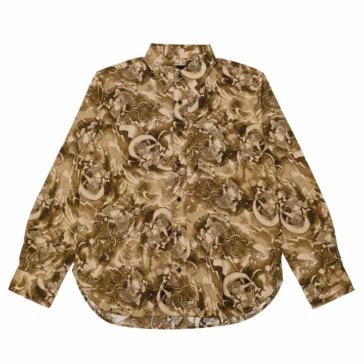 衣櫻 - シーチング素材 - 長袖レギュラーシャツ - 風神雷神 - SA1749