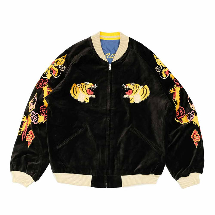 TAILOR TOYO - Mid 1950s Style Velveteen Souvenir Jacket - GOLD DRAGON & GOLD TIGER × JAPAN MAP - TT15840