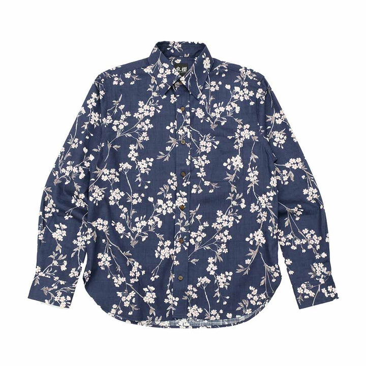 衣櫻 - サザンクロス素材 - 長袖レギュラーシャツ - 枝垂れ桜 - SA1640