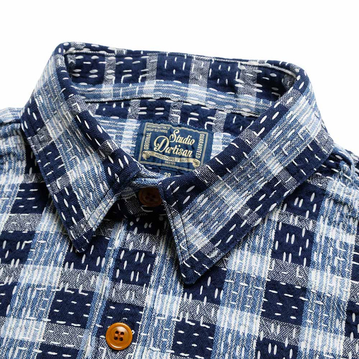 STUDIO D’ARTISAN & SA. - INDIGO NORAGI SASHIKO S/S SHIRT - 5738