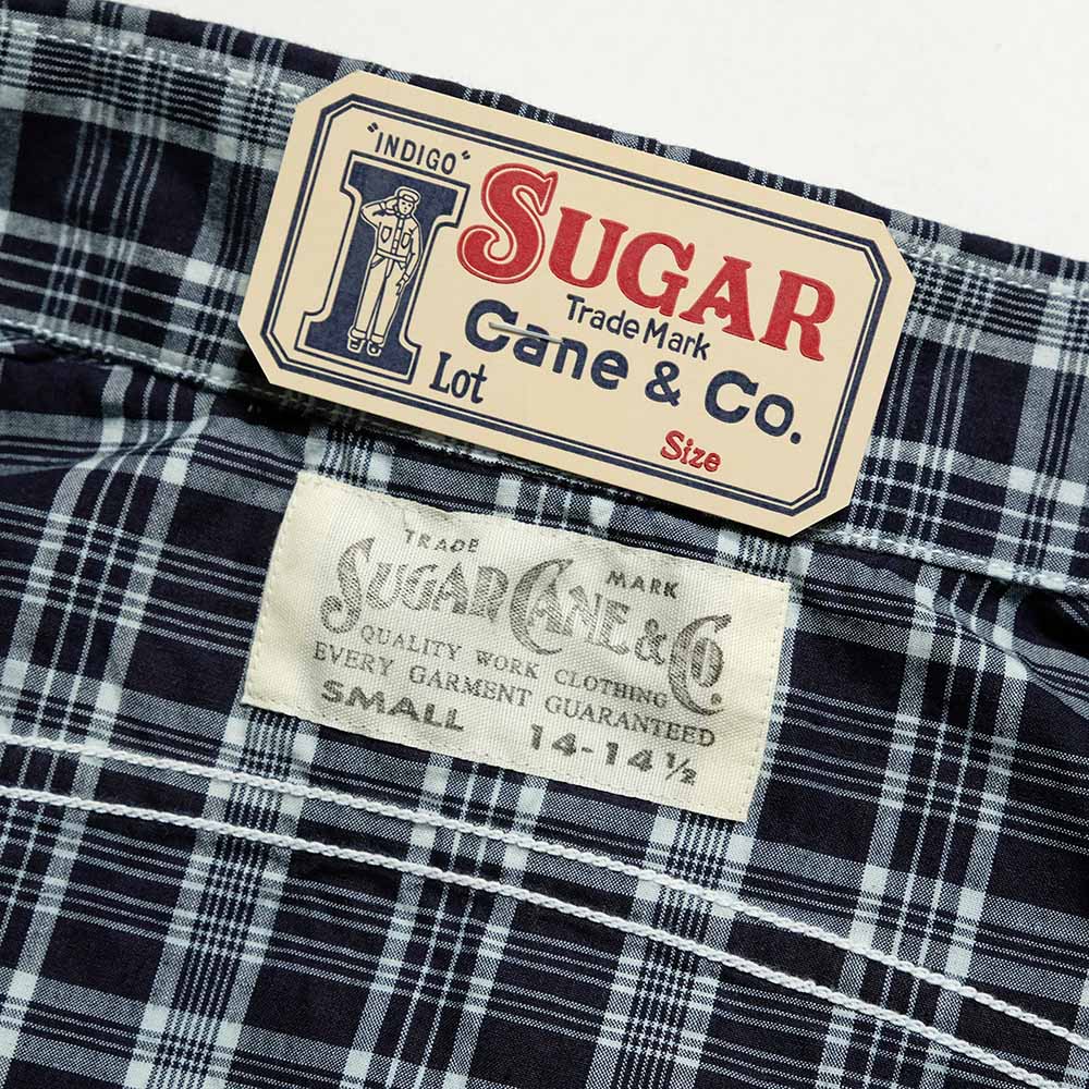 SUGAR CANE - FICTION ROMANCE - 4oz. INDIGO CHECK WORK SHIRT - SC29672