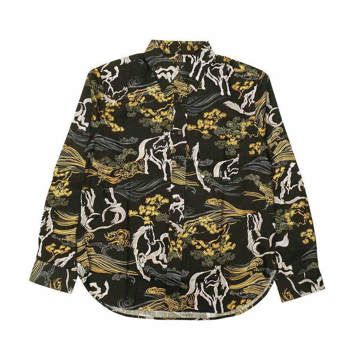 衣櫻 - サザンクロス素材 - 長袖レギュラーシャツ - 金彩墨絵馬 - SA1726