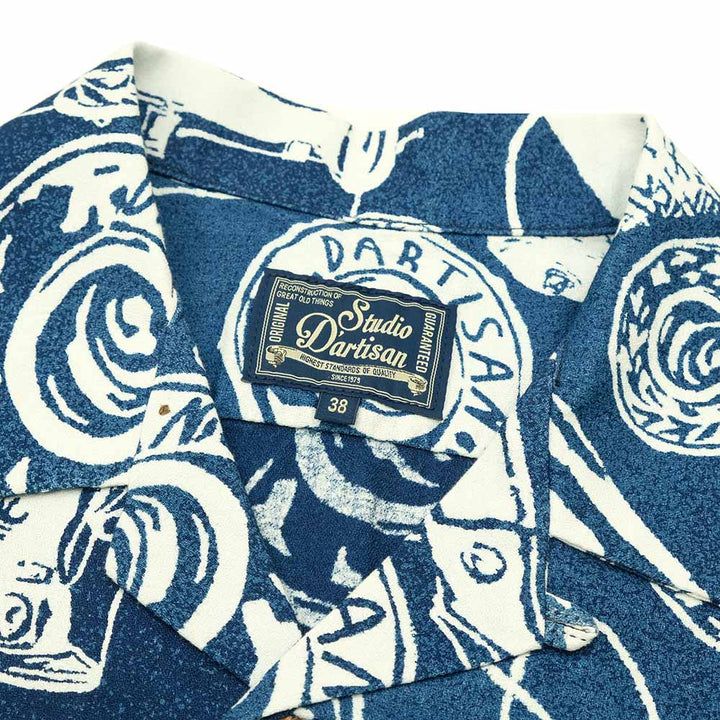 STUDIO D’ARTISAN - Indigo Discharge Print Aloha Shirt - Sewing Goods - 5722