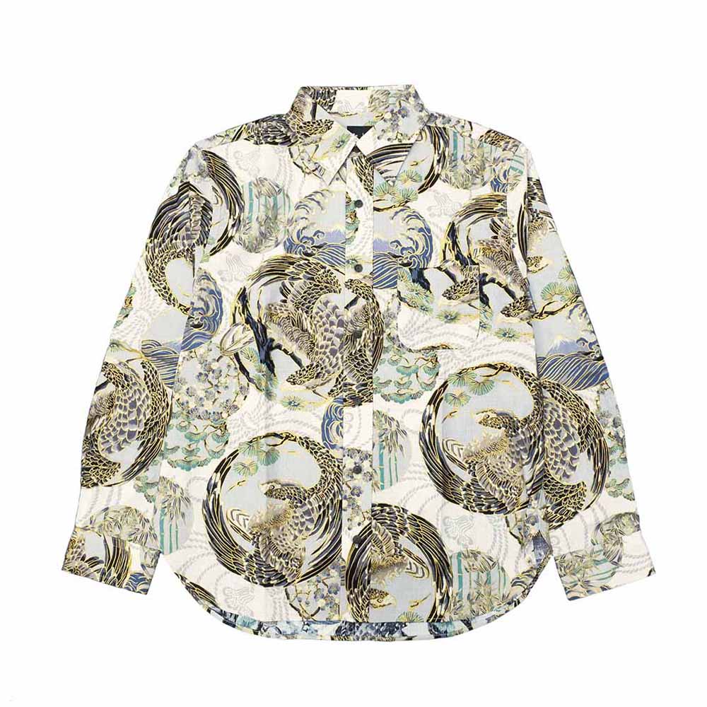 衣櫻 - サザンクロス素材 - 長袖レギュラーシャツ - 金彩鷹ノ丸 - SA1727