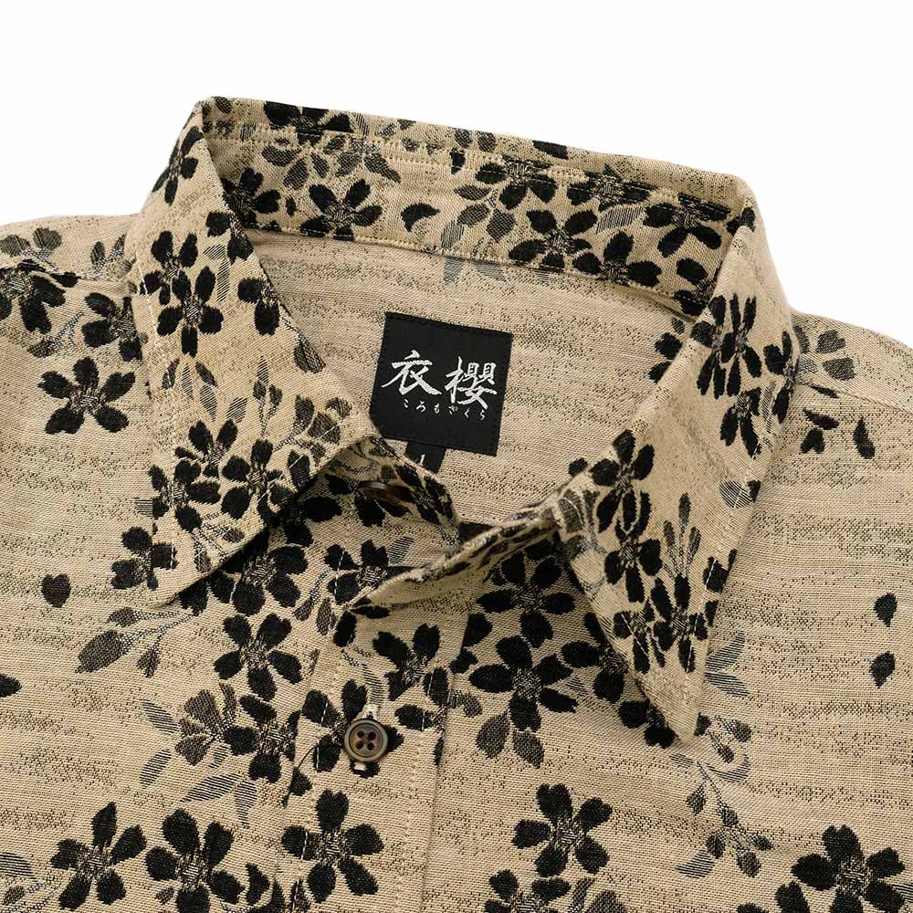 衣櫻 - 二重織ジャガードガーゼ素材 - 半袖レギュラーカラーシャツ - 黒桜 - SA1609