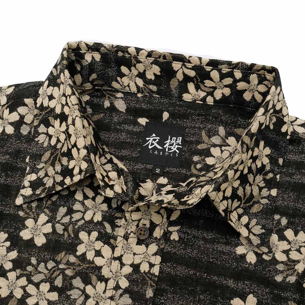 衣櫻 - 二重織ジャガードガーゼ素材 長袖レギュラーカラーシャツ - 夜桜 - SA1593