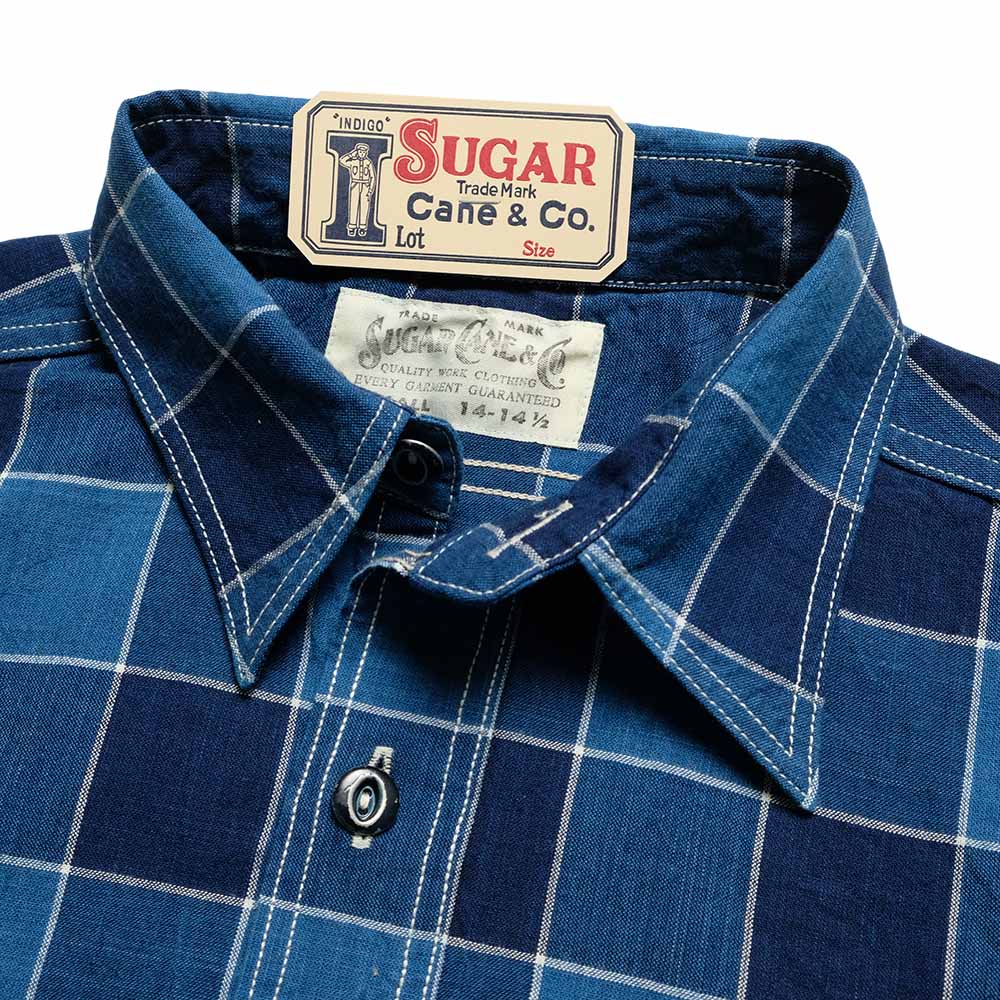SUGAR CANE - FICTION ROMANCE - 5oz. INDIGO CHECK WORK SHIRT - SC39733