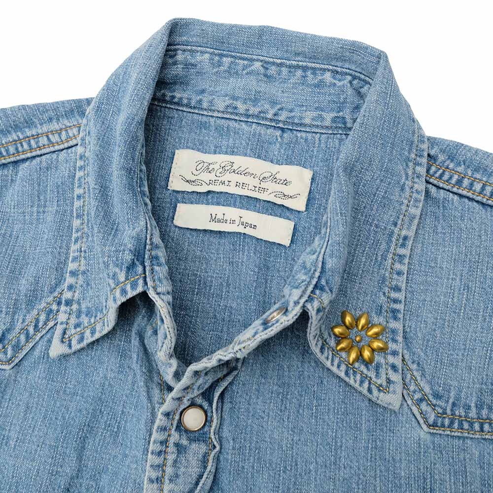 REMI RELIEF - DENIM WESTERN SHIRT - Small Flower Studs - RN2014SDP