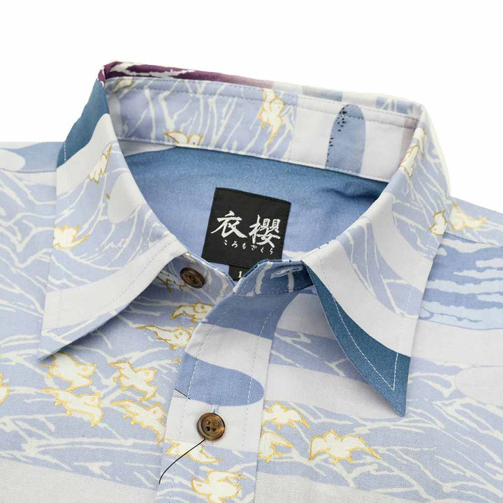 衣櫻 - シーチング素材 - 長袖レギュラーシャツ - 赤富士 - SA1665