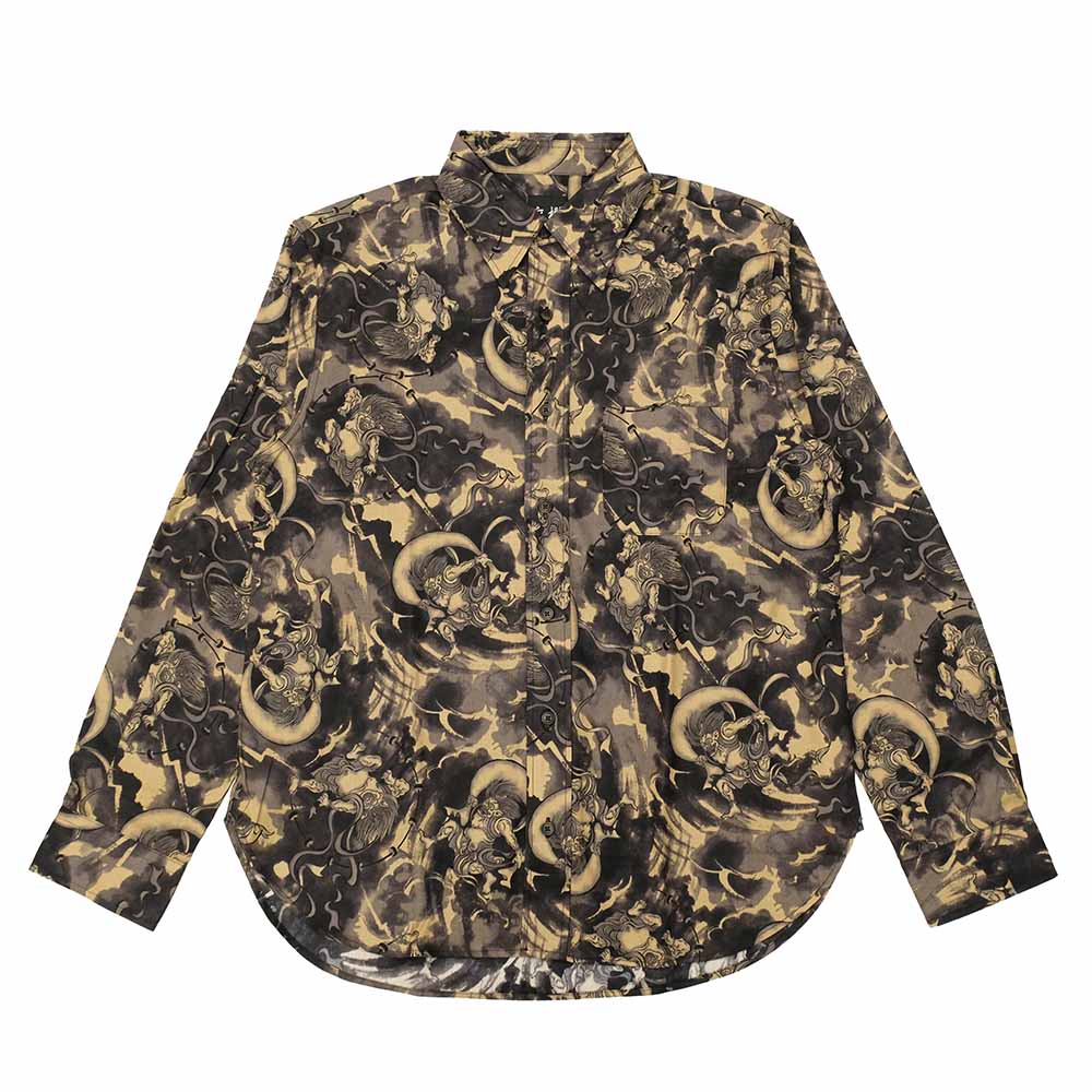 衣櫻 - シーチング素材 - 長袖レギュラーシャツ - 風神雷神 - SA1749