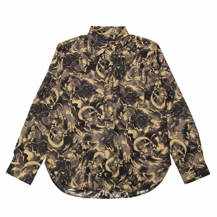 衣櫻 - シーチング素材 - 長袖レギュラーシャツ - 風神雷神 - SA1749