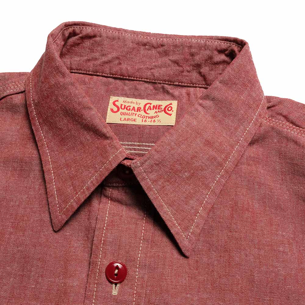 SUGAR CANE - RED CHAMBRAY WORK SHIRT - SHORT SLEEVE - SC39703