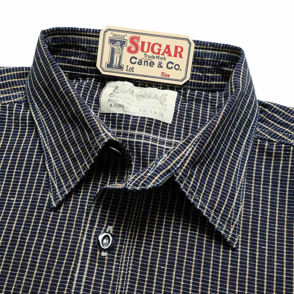SUGAR CANE - FICTION ROMANCE - 5.25oz. INDIGO CHECK WORK SHIRT - SC39734