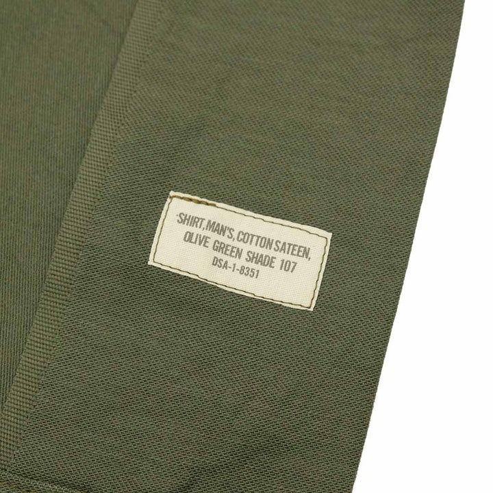 BUZZ RICKSON'S - SHIRT MAN'S COTTON SATEEN OLIVE GREEN SHADE107 - DEMILITARIZED ZONE - BR29586