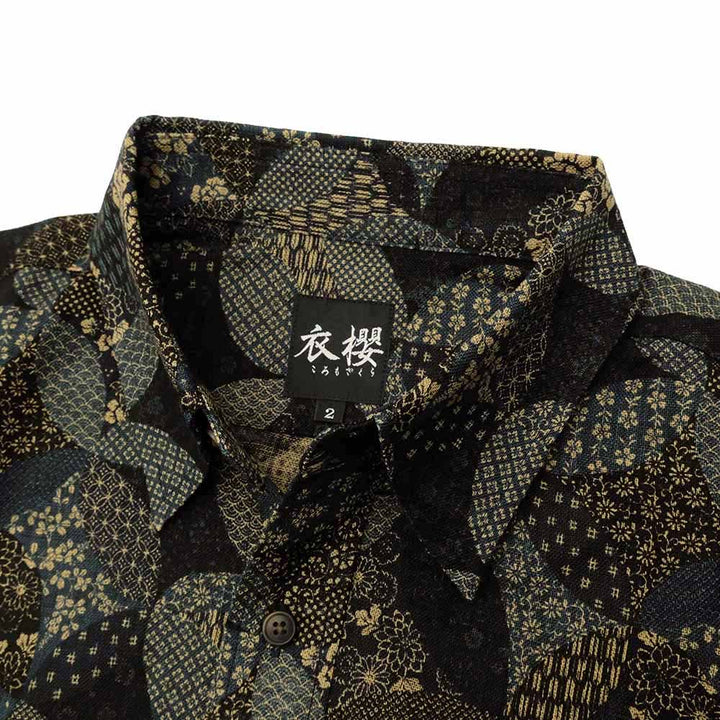 衣櫻 - ムラ糸クロス素材 - 長袖レギュラーシャツ - 変わり七宝 - SA1718