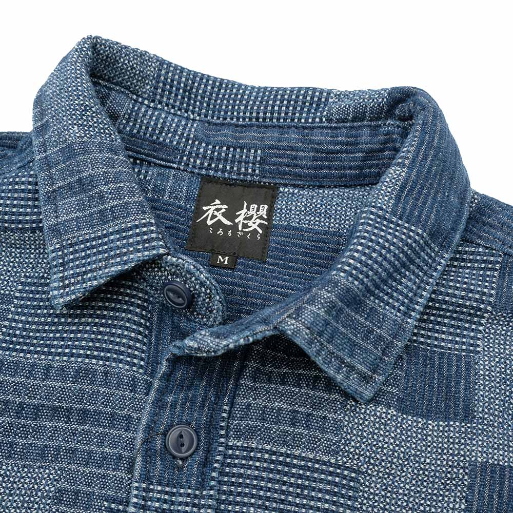 KOROMO ZAKURA - Cotton Jacquard Cloth - Long-Sleeve Work Shirt - Patch Work Jacquard - SA1648