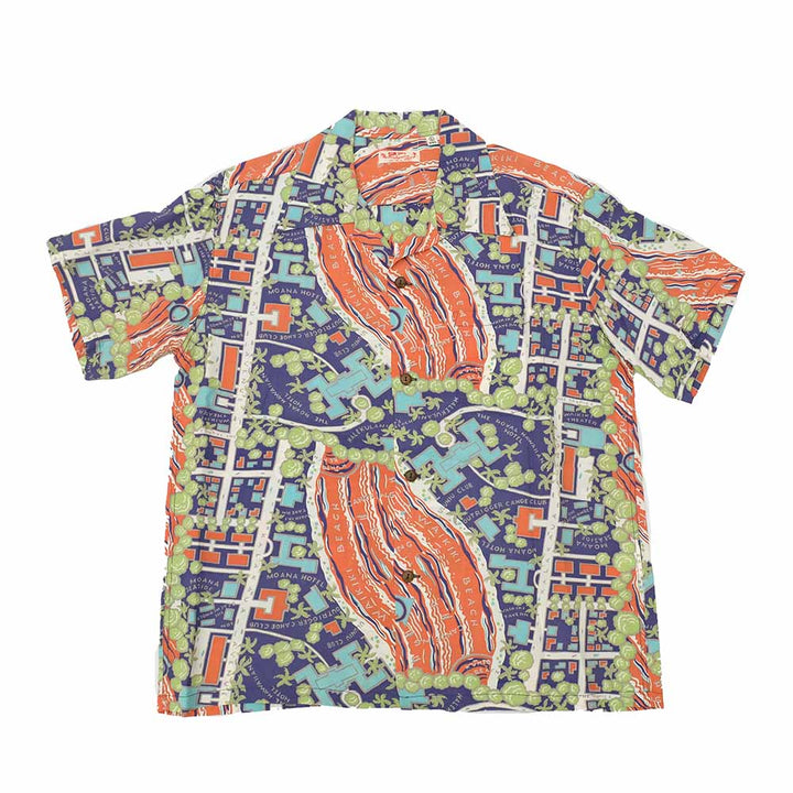 SUN SURF - RAYON HAWAIIAN SHIRT - WAIKIKI MAP - SS39424