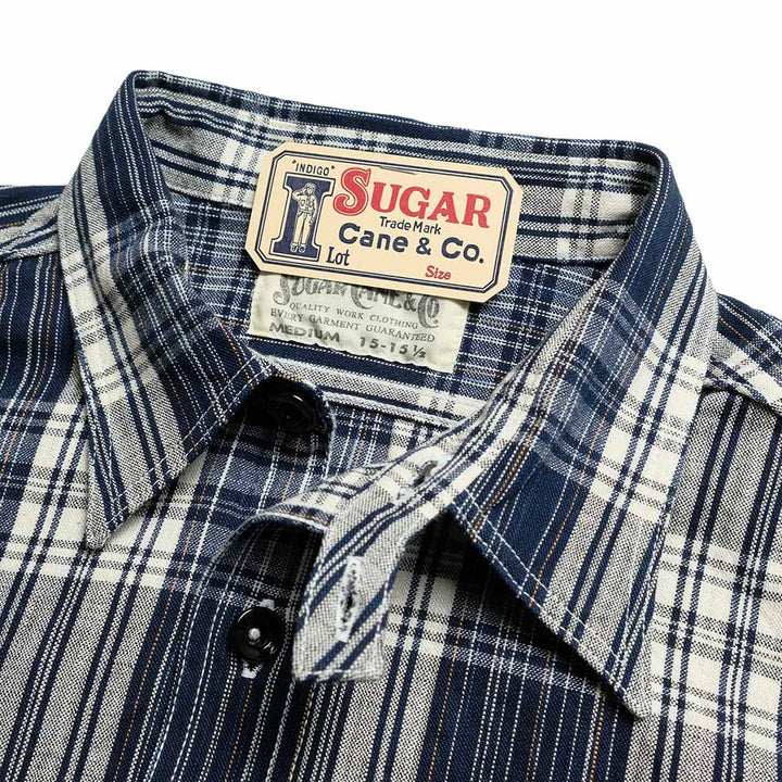 SUGAR CANE - FICTION ROMANCE - 6oz. INDIGO CHECK WORK SHIRT - SC29670
