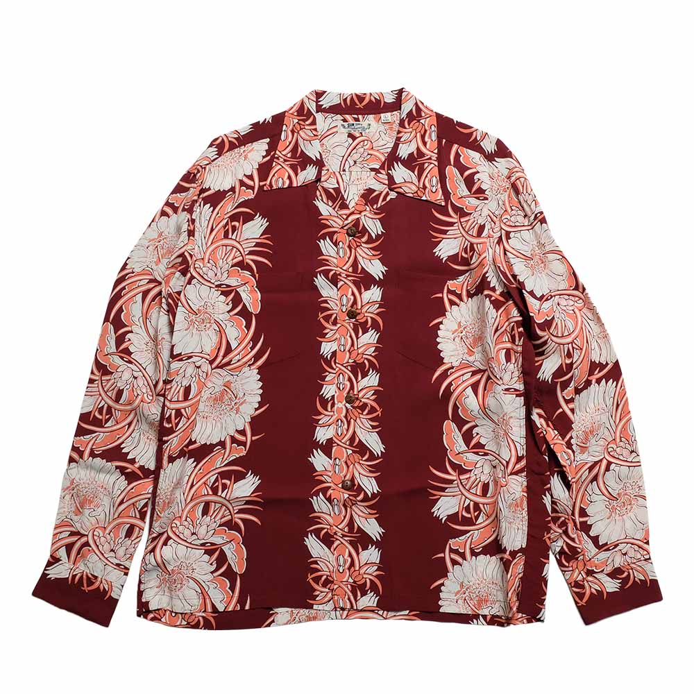 SUN SURF - L/S RAYON HAWAIIAN SHIRT - NIGHT BLOOMING CEREUS BORDER - SS29602