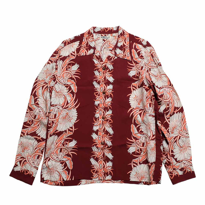 SUN SURF - L/S RAYON HAWAIIAN SHIRT - NIGHT BLOOMING CEREUS BORDER - SS29602