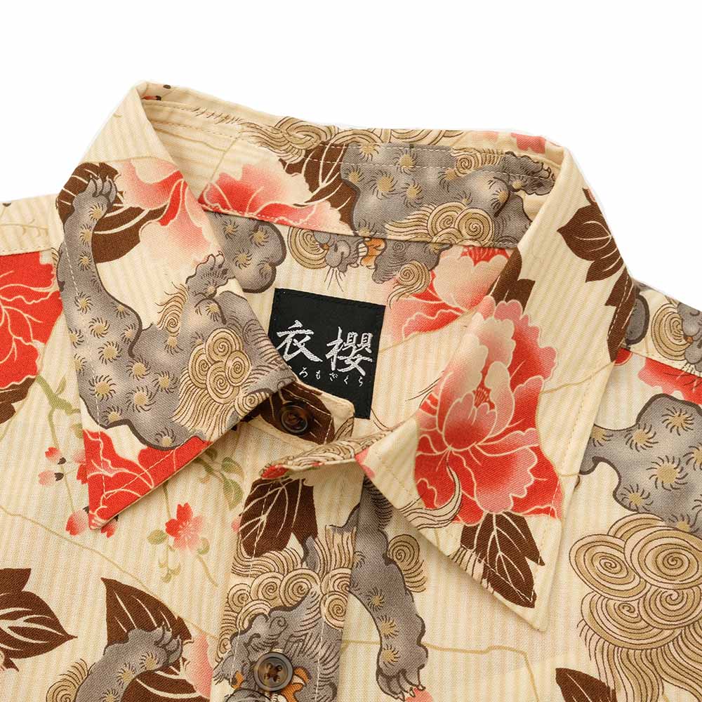 KOROMO ZAKURA - Sheeting Cloth - Long-Sleeve Regular Shirt - KARAJISHI BOTAN(Artistic Portrait of a Lion and Peony) - SA1566