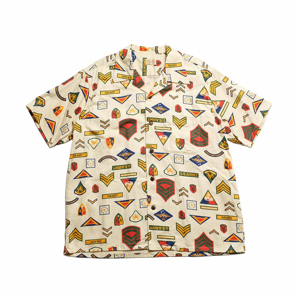 SUN SURF - COTTON HERRINGBONE HAWAIIAN SHIRT - INSIGNIA OF ARMY - SS39696