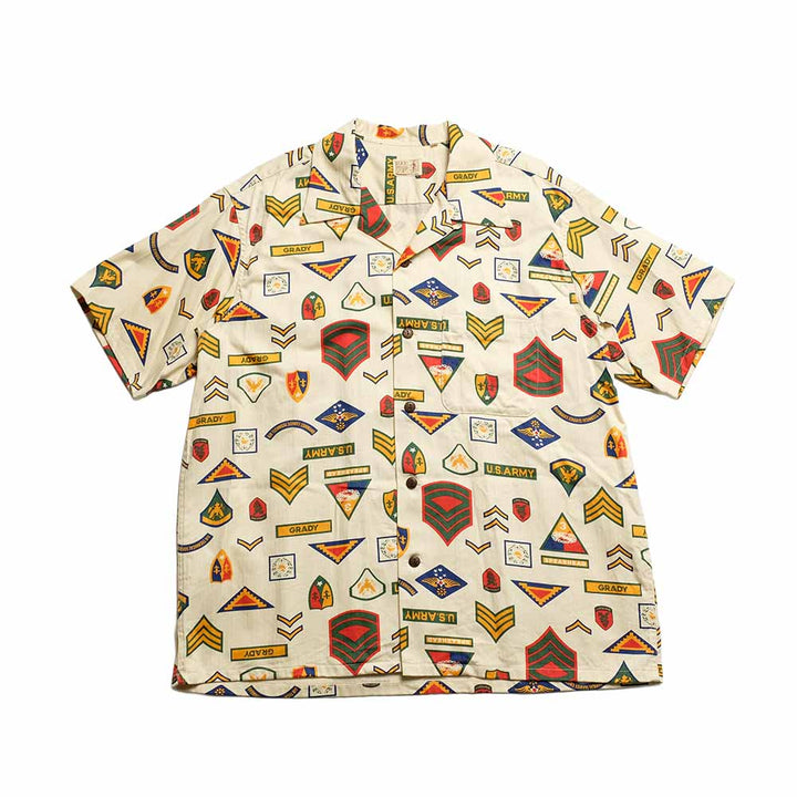 SUN SURF - COTTON HERRINGBONE HAWAIIAN SHIRT - INSIGNIA OF ARMY - SS39696