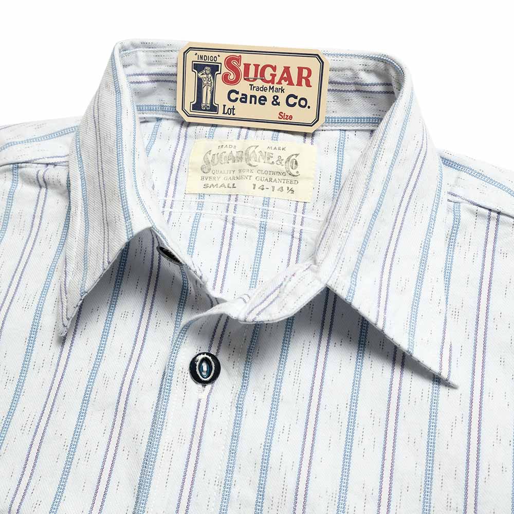 SUGAR CANE - FICTION ROMANCE - 6oz. INDIGO STRIPE WORK SHIRT - SC29671