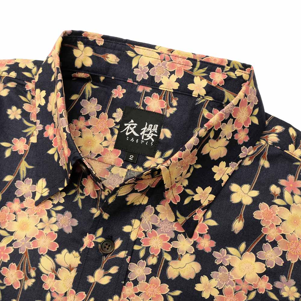 衣櫻 - シーチング素材 - 長袖レギュラーシャツ - 枝垂桜 - SA1721
