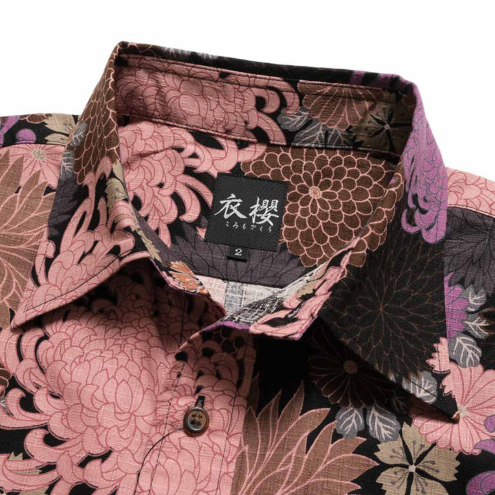 衣櫻 - サザンクロス素材 - 長袖レギュラーシャツ - 型染菊尽し - SA1782